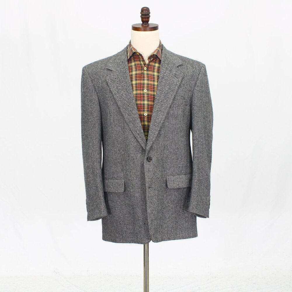 Bill Blass 44R Gray Blazer Sport Coat Jacket 2-Button Herringbone Y504
